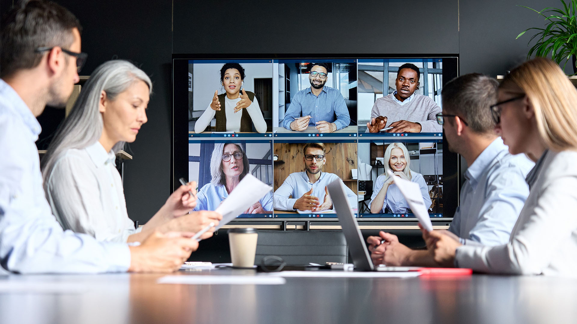 Group of individuals on a conference video call